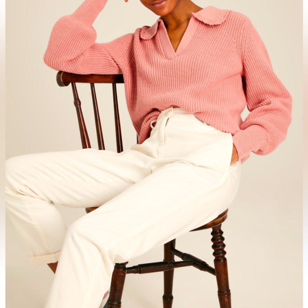 NWT Joie 100% cotton polo Coral women’s cable knit sweater pink size L